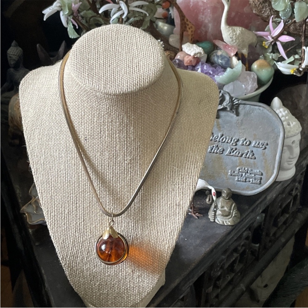 Vintage amber glass smooth orb pool of light style necklace